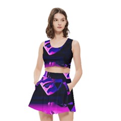 Counting Coup Ultraviolet Women s Crop Top Pleated Skater Rave Skirt by MRNStudios