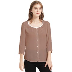 Mocha Mousse Hex Code #a47864 Chiffon Quarter Sleeve Blouse by dressshop