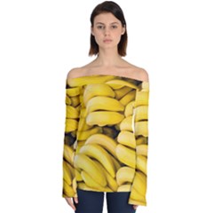 Bananas, Macro, Fruits, Ripe Bananas Off Shoulder Long Sleeve Top by kyorashop23