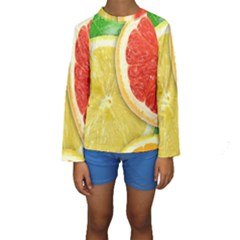 Fruit, Lemon Kids  Long Sleeve Swimwear by kyorashop23