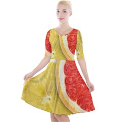 Fruit, Lemon Quarter Sleeve A-line Dress With Pockets by kyorashop23