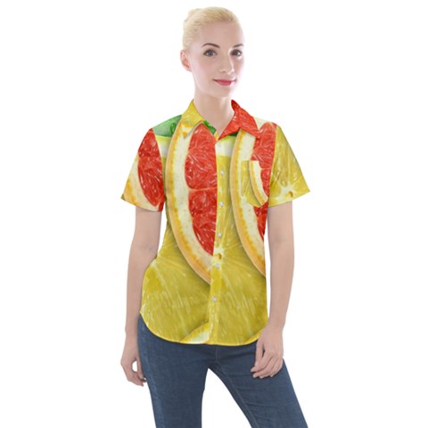 Fruit, Lemon Women s Short Sleeve Pocket Shirt by kyorashop23