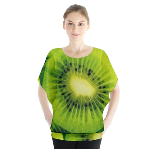 Kiwi Fruits, Close-up, Exotic Fruit Batwing Chiffon Blouse by kyorashop23