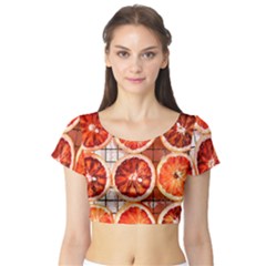 Peorange, Fruit, Citrus Short Sleeve Crop Top by kyorashop23