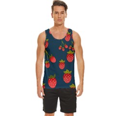 Strawberry Texture, Blue Background With Strawberries Men s Wide Collar Tank Top by kyorashop23