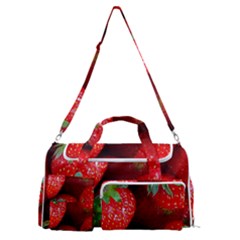 Strawberry, Berries, Fresh, Red Sports Gym Duffle Bag With Shoe Compartment by kyorashop23