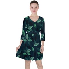 Foliage Quarter Sleeve Ruffle Waist Dress by HermanTelo