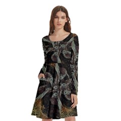 Abstract Ornate Organic Texture Design Print Long Sleeve Knee Length Skater Dress With Pockets by dflcprintsclothing