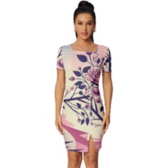 Roses Flowers Bloom Nature Blossom Fitted Knot Split End Bodycon Dress by Salmanaz77