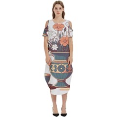 Flower Vase Nature Bloom Blossom Cold Shoulder Loose Fit Dress With Pockets by Salmanaz77