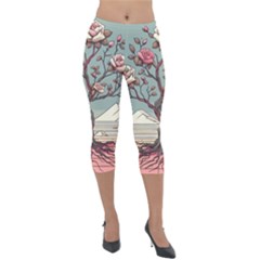 Roses Flowers Bloom Nature Blossom Lightweight Velour Capri Leggings  by Salmanaz77