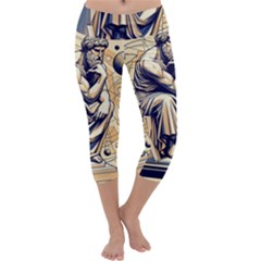 Thinker Sculpture Design Geometric Capri Yoga Leggings by Salmanaz77