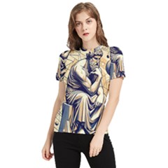 Thinker Sculpture Design Geometric Women s Short Sleeve Rash Guard by Salmanaz77