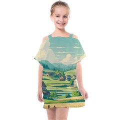 Countryside Meadow Rural Bloom Kids  One Piece Chiffon Dress by Salmanaz77