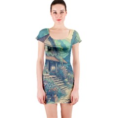 House Garden Building Flowers Short Sleeve Bodycon Dress by Salmanaz77