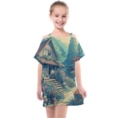 House Garden Building Flowers Kids  One Piece Chiffon Dress by Salmanaz77