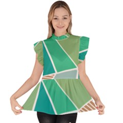 Geometric Colors  Pool Ruffle Collar Short Sleeve Chiffon Top by ConteMonfrey