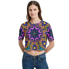 Mandala Fishes   Women s Round Neck Short Sleeve Crop Top by ConteMonfrey