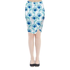 Blue Daisy Minimalist Leaves   Midi Wrap Pencil Skirt by ConteMonfrey