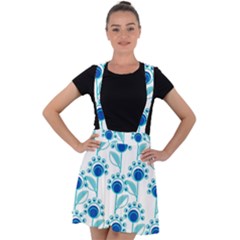 Blue Daisy Minimalist Leaves   Velvet Suspender Skater Skirt by ConteMonfrey