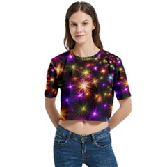 Star Colorful Christmas Abstract Women s Round Neck Short Sleeve Crop Top by Dutashop