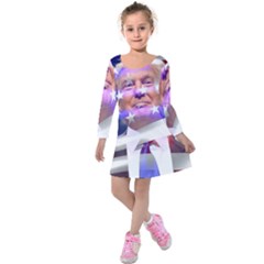 Donald Trump Flag Kids  Long Sleeve Velvet Dress by vintagetrump