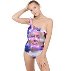 Donald Trump Flag Frilly One Shoulder Swimsuit by vintagetrump