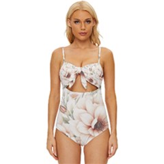 Floral Design 02 Knot Front One-piece Swimsuit by myclothy