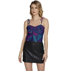 Turquoise Abstract Black Galaxy Pattern Turquoise Flowy Camisole Tie Up Top by Bedest