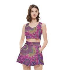 Abstract Purple Pattern Women s Crop Top Pleated Skater Rave Skirt by Bedest