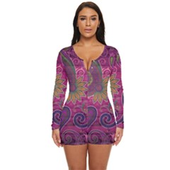 Abstract Purple Pattern Long Sleeve Boyleg Swimsuit by Bedest