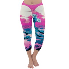 Waves Mountains Sky Capri Winter Leggings  by Grandong