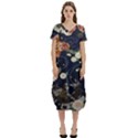 Japanese Wave Koi Illustration Pattern T-Shirt Midi Dress With Pockets View1