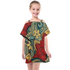 Pattern Shape Colorful Flower Leaves Kids  One Piece Chiffon Dress by Posterlux