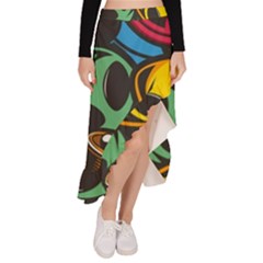 Funky Alien Pattern Abstract Colourful Drawing Asymmetrical Ruffle Hem Skirt  by Posterlux