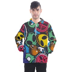 Funky Alien Pattern Abstract Colourful Drawing Men s Half Zip Pullover by Posterlux