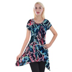 Leaves Pattern Patterns Colorful Short Sleeve Side Drop Tunic by Posterlux