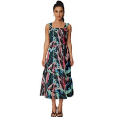 Leaves Pattern Patterns Colorful Square Neckline Tiered Midi Dress by Posterlux