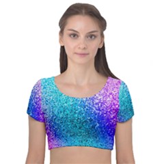 Rainbow Colors Colorful Pattern Velvet Short Sleeve Crop Top  by Posterlux