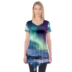 Northern Lights Aurora Night Nature Short Sleeve Tunic  by Posterlux