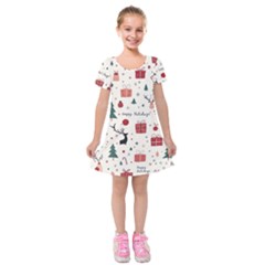 Happy Holiday Xmas Christmas Pattern Kids  Short Sleeve Velvet Dress by Paksenen