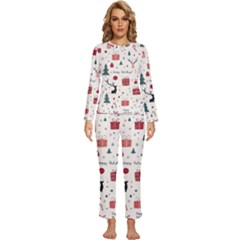 Happy Holiday Xmas Christmas Pattern Womens  Long Sleeve Lightweight Pajamas Set by Paksenen