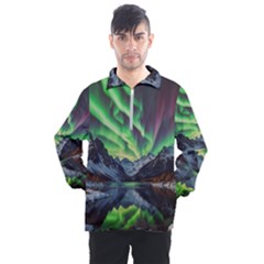 Lake Mountains Aorora Northern Lights Snow Men s Half Zip Pullover by Paksenen