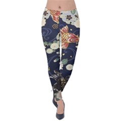 Japanese Wave Koi Illustration Pattern Velvet Leggings by Ndabl3x