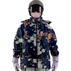 Japanese Wave Koi Illustration Pattern Women s Zip Ski And Snowboard Waterproof Breathable Jacket by Ndabl3x