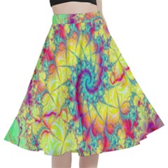 Fractal Spiral Abstract Background Vortex Yellow A-line Full Circle Midi Skirt With Pocket by Ket1n9