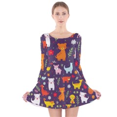 Pet Animal 01 Long Sleeve Velvet Skater Dress by myclothy