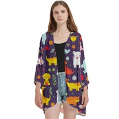 Pet Animal 01 Open Front 3/4 Sleeve Batwing Chiffon Cardigan Kimono by myclothy