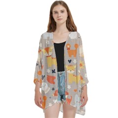 Pet Animal 02 Open Front 3/4 Sleeve Batwing Chiffon Cardigan Kimono by myclothy