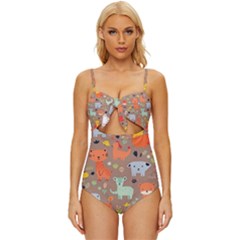 Pet Animal 05 Knot Front One-piece Swimsuit by myclothy